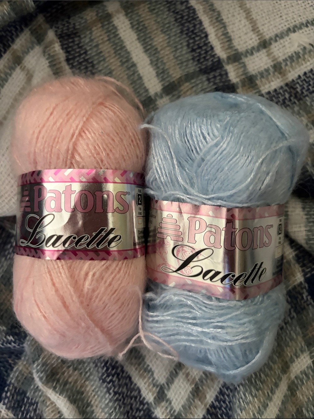 Patons Lacette 2 skeins, Light Blue and pink fingering weight mohair blend yarn